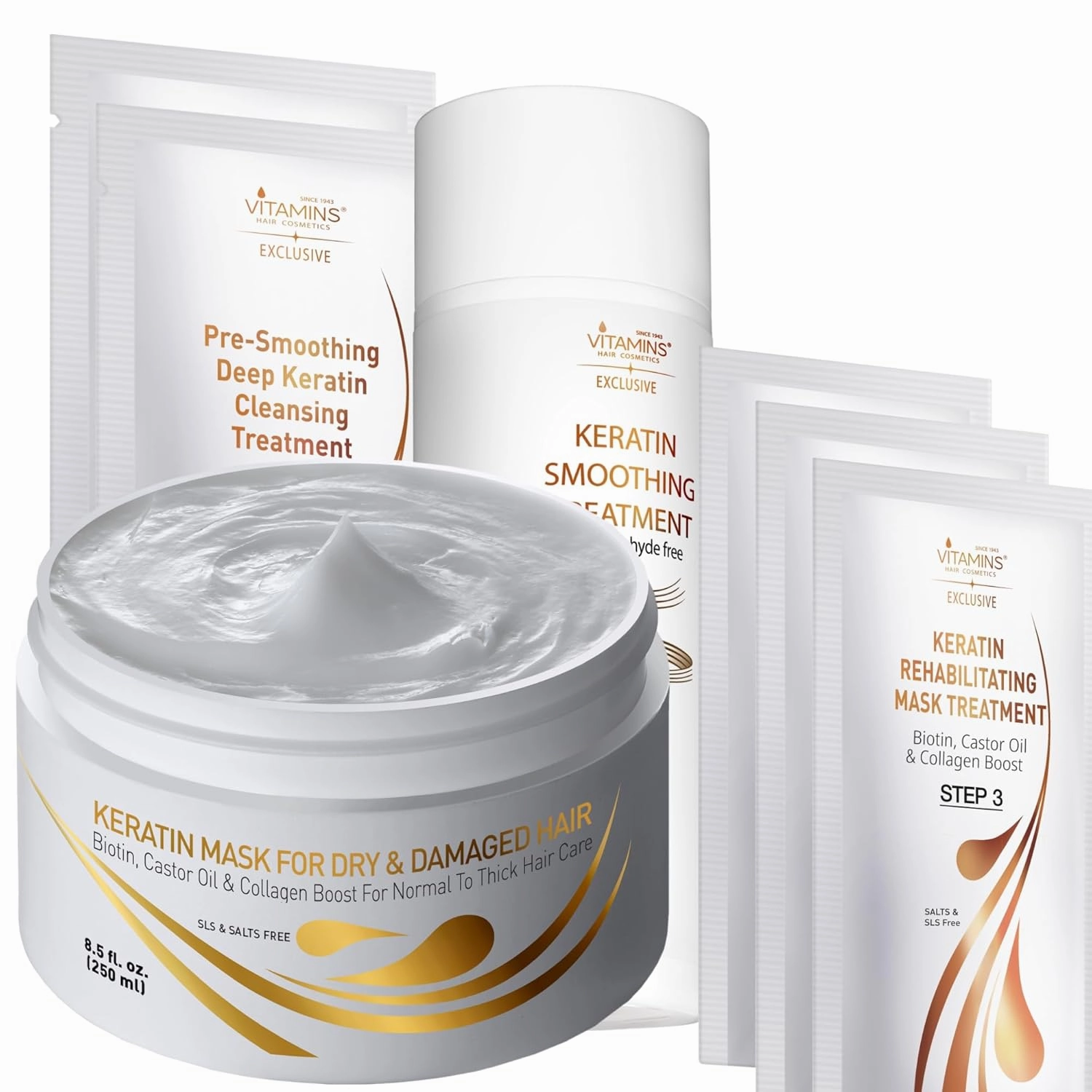 Vitamins hair cosmetics Keratin Hair Mask Deep Conditioner & Keratin Hair Treatment Straightening Kit - Hydration for Thick Hair - Straightener Smoothing Set - Keratina para Alisar el Pelo sin Formol