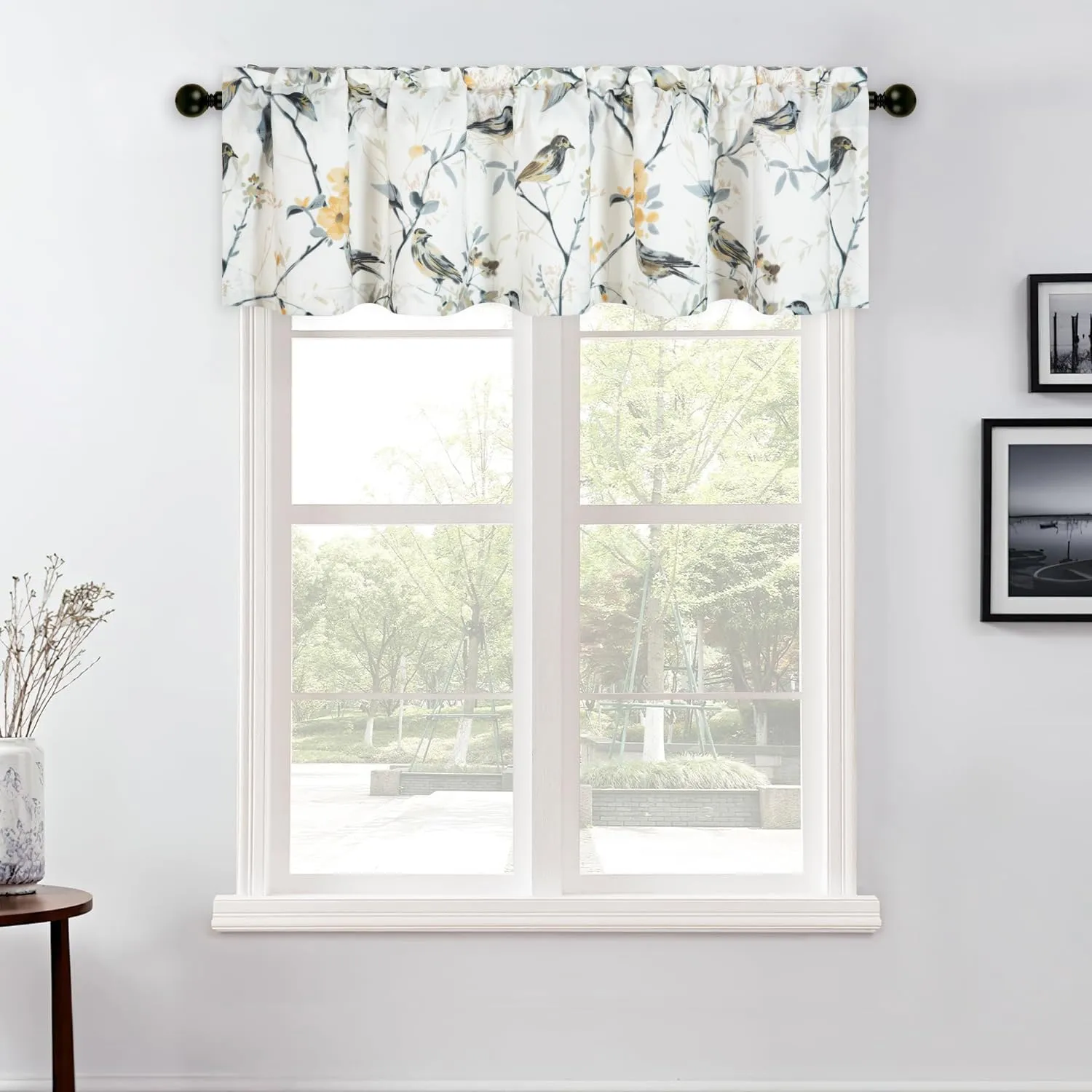 VOGOL Birds Printed Valance Curtains, Country Style Linen Textured Thick Drapes for Dining Room, Easy Care Rod Pocket Window Panels for Bathroom, 52 x 12, 1 Pack