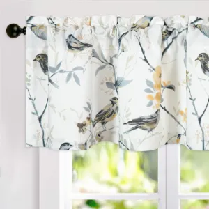 VOGOL Birds Printed Valance Curtains, Country Style Linen Textured Thick Drapes for Dining Room, Easy Care Rod Pocket Window Panels for Bathroom, 52 x 12, 1 Pack