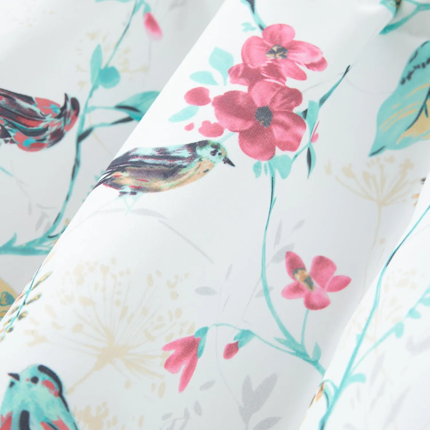 VOGOL Cyan Leaves Print Curtains Valances, Birds Pattern Linen Textured Valance for Cafe Office, Rod Pocket Window Treatments for Kitchen, 52 x 18 Inches, 1 Panel