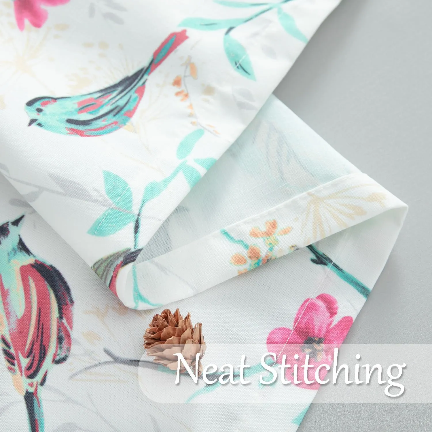 VOGOL Cyan Leaves Print Curtains Valances, Birds Pattern Linen Textured Valance for Cafe Office, Rod Pocket Window Treatments for Kitchen, 52 x 18 Inches, 1 Panel