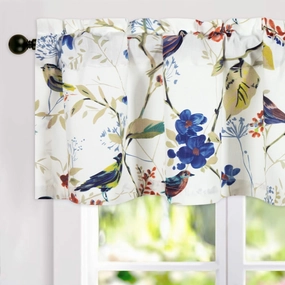 VOGOL Faux Linen Birds Pattern Valance, 1 Panel Blue Bird Print Light Filtering Privacy Window Treatment, 52 x 12 Inch Country Style Window Topper for Farmhouse, Blue