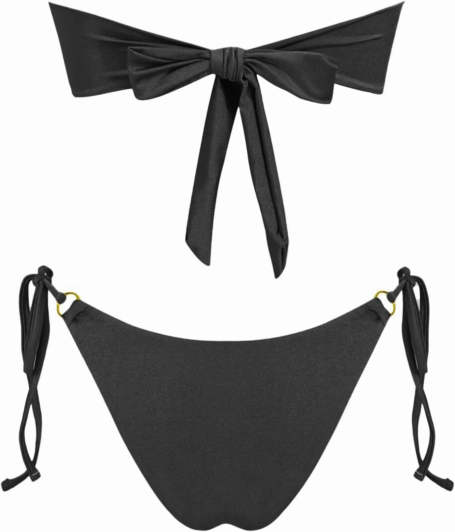 VOLAFA Women's Triangle Bikini Sets Bandeau O Ring Strapless Side Tie Thong Swimsuit Two Piece Bathing Suit
