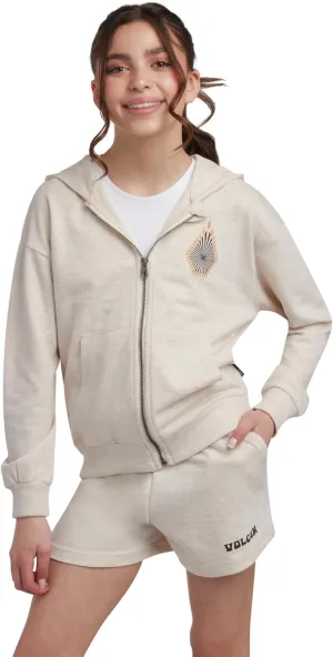Volcom Girls' Fleece Short Set - 2 Piece Long Sleeve Full Zip Up Hoodie Sweatshirt and Matching Sweat Shorts (Sizes: 4-12)