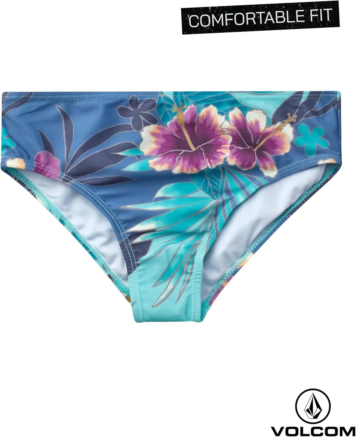 Volcom Girls' Swimsuit Set - 3 Piece UPF50  High Neck Bikini Top, Bikini Bottom and Matching Swim Shorts for Girls (2T-16)