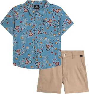 Volcom Toddler Boy Shorts Set - 2 Piece Short Sleeve Button Down Dress Shirts and Twill Shorts - Toddler Boys Summer Outfits