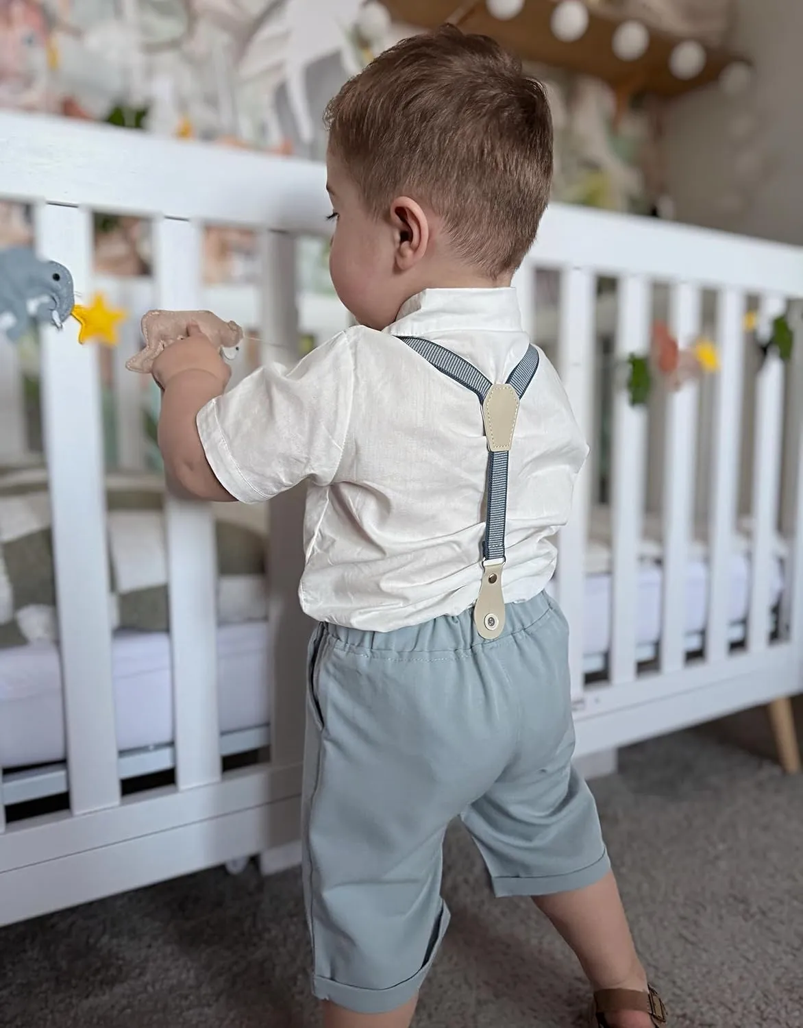 Volunboy Infant Baby Boy Summer Wedding Ring Bearer Outfits Suspenders Shorts Set Formal Dress Shirt Bowtie Suits