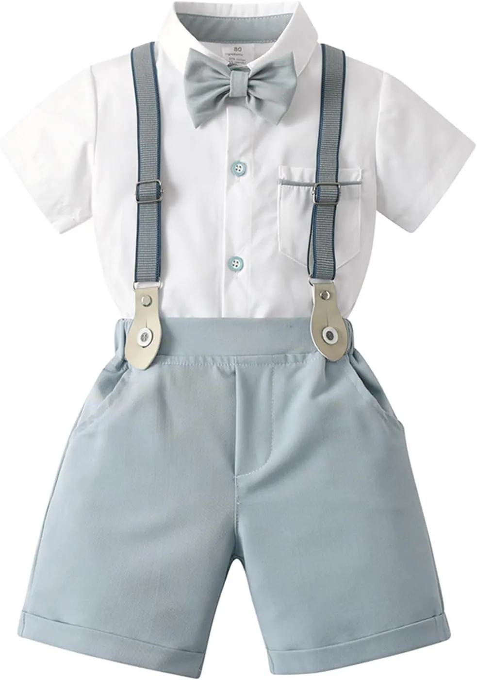 Volunboy Infant Baby Boy Summer Wedding Ring Bearer Outfits Suspenders Shorts Set Formal Dress Shirt Bowtie Suits