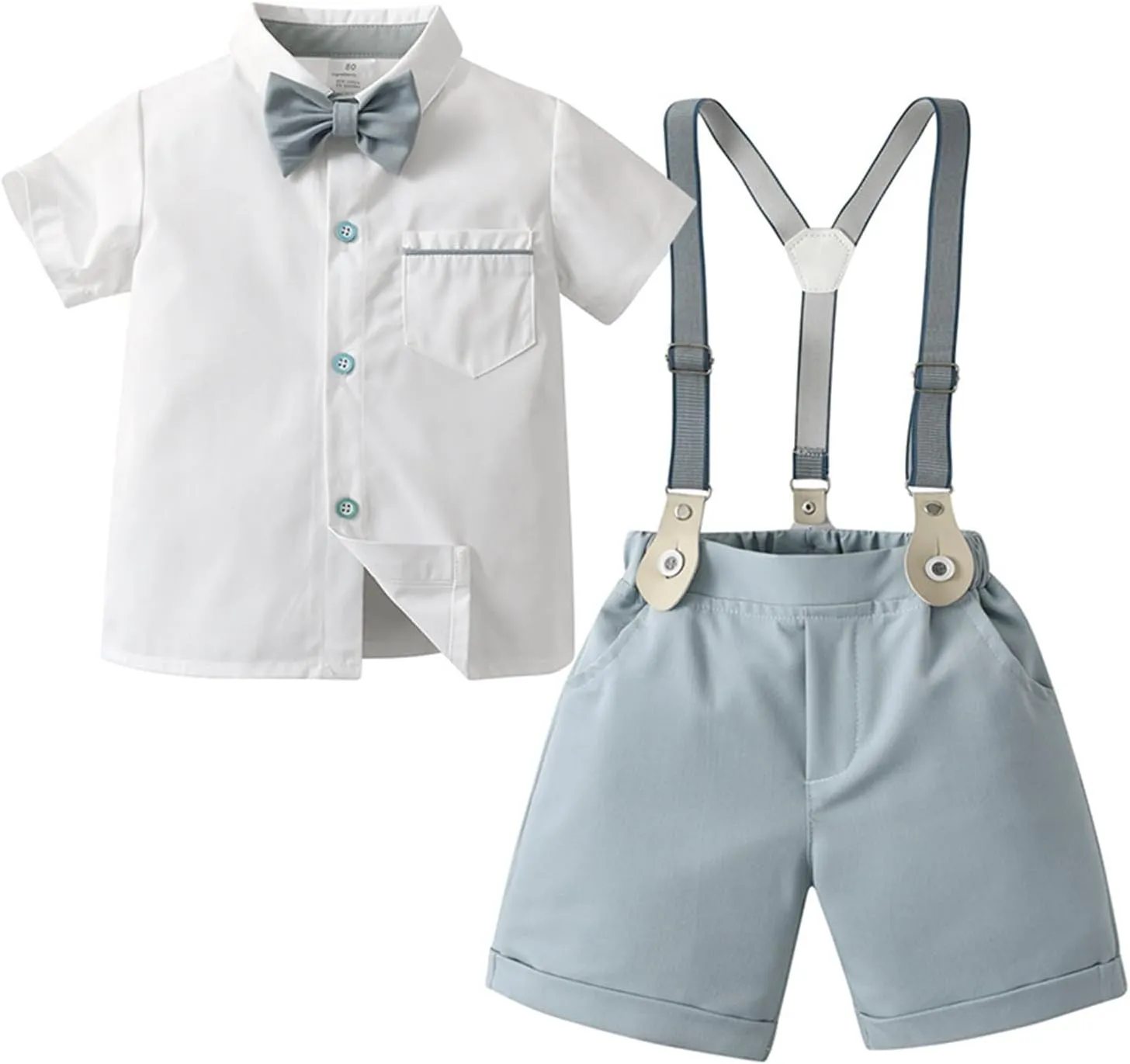 Volunboy Infant Baby Boy Summer Wedding Ring Bearer Outfits Suspenders Shorts Set Formal Dress Shirt Bowtie Suits