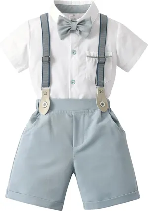 Volunboy Infant Baby Boy Summer Wedding Ring Bearer Outfits Suspenders Shorts Set Formal Dress Shirt Bowtie Suits
