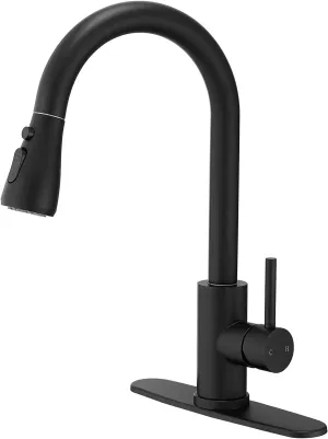 VOTON Black Kitchen Faucets, Pull Down Kitchen Faucet with Sprayer, Modern Single Handle High Arc Pull Out Kitchen Sink Faucet 1 or 3 Hole, Faucet for Farmhouse Camper Rv Kitchen Bar Laundry