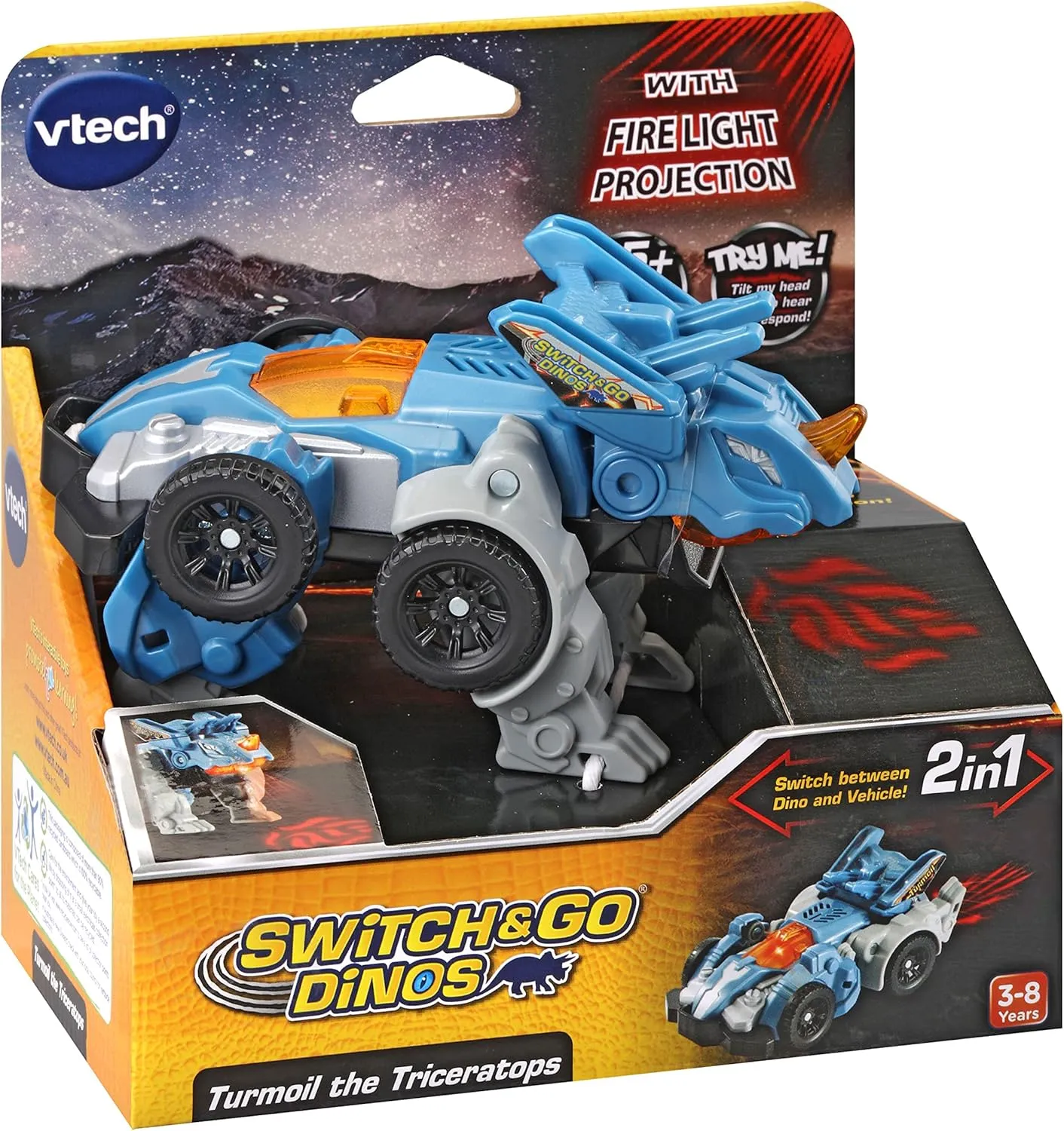 VTech Switch & Go Dinos Turmoil The Triceratops - 2-in-1 Interactive Dinosaur & Car Toy for Boys & Girls 3-6 