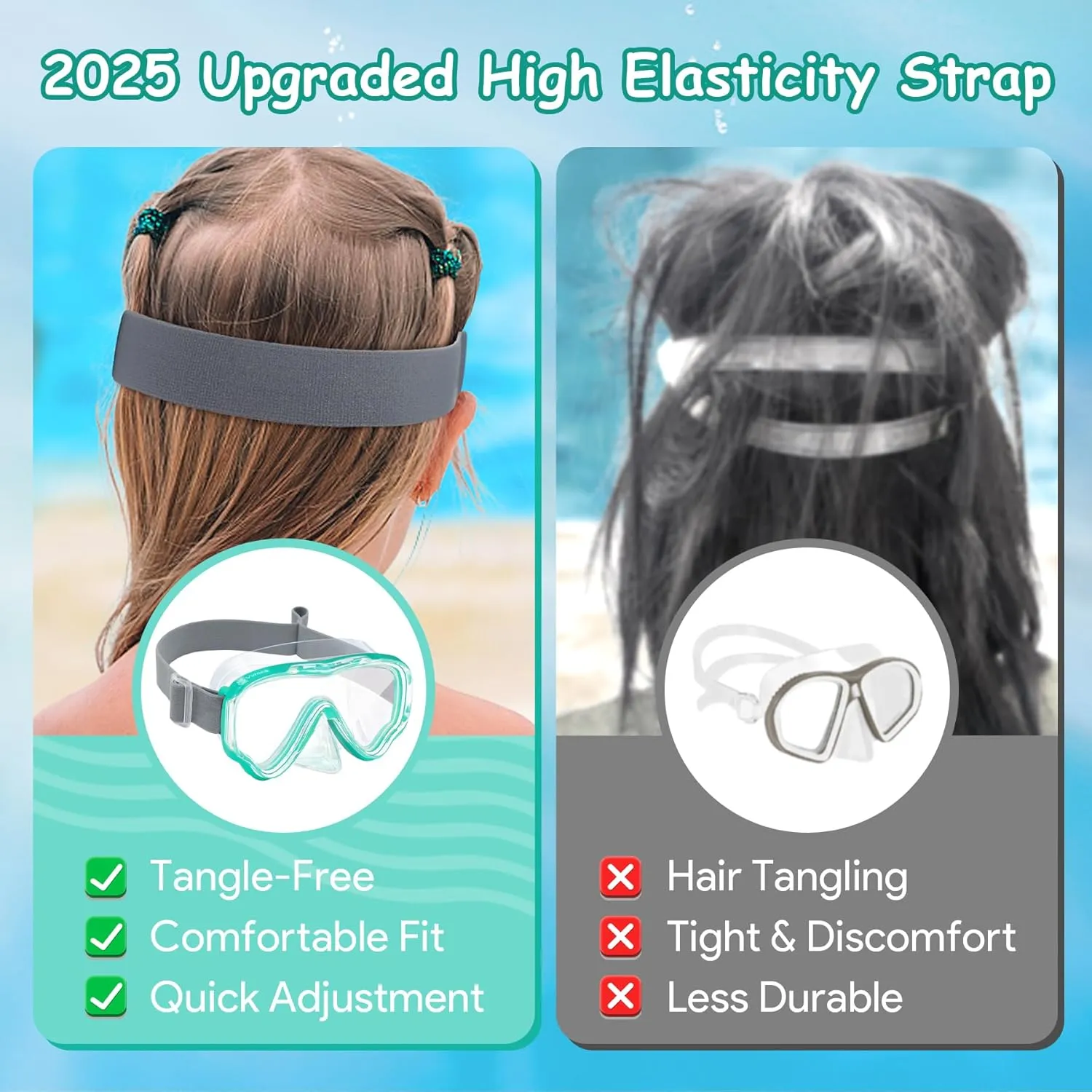Vvinca Snorkeling Gear for Kids Dry Top Kids Snorkel Set for Boys Girls Junior Youth Children Age 4-14 Swim Goggles with Nose Cover Anti-Fog Panoramic View Adjustable Elastic Diving Mask and Snorkel
