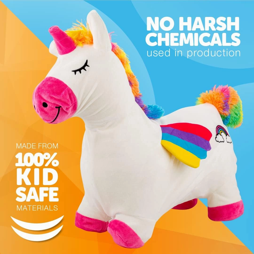 WADDLE Bouncy Hopper Inflatable Animal Hopping Plush, Indoor and Outdoor Toy for Toddlers and Kids, Pump Included, Boys and Girls Ages 2 Years and Up (Unicorn)