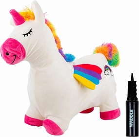 WADDLE Bouncy Hopper Inflatable Animal Hopping Plush, Indoor and Outdoor Toy for Toddlers and Kids, Pump Included, Boys and Girls Ages 2 Years and Up (Unicorn)