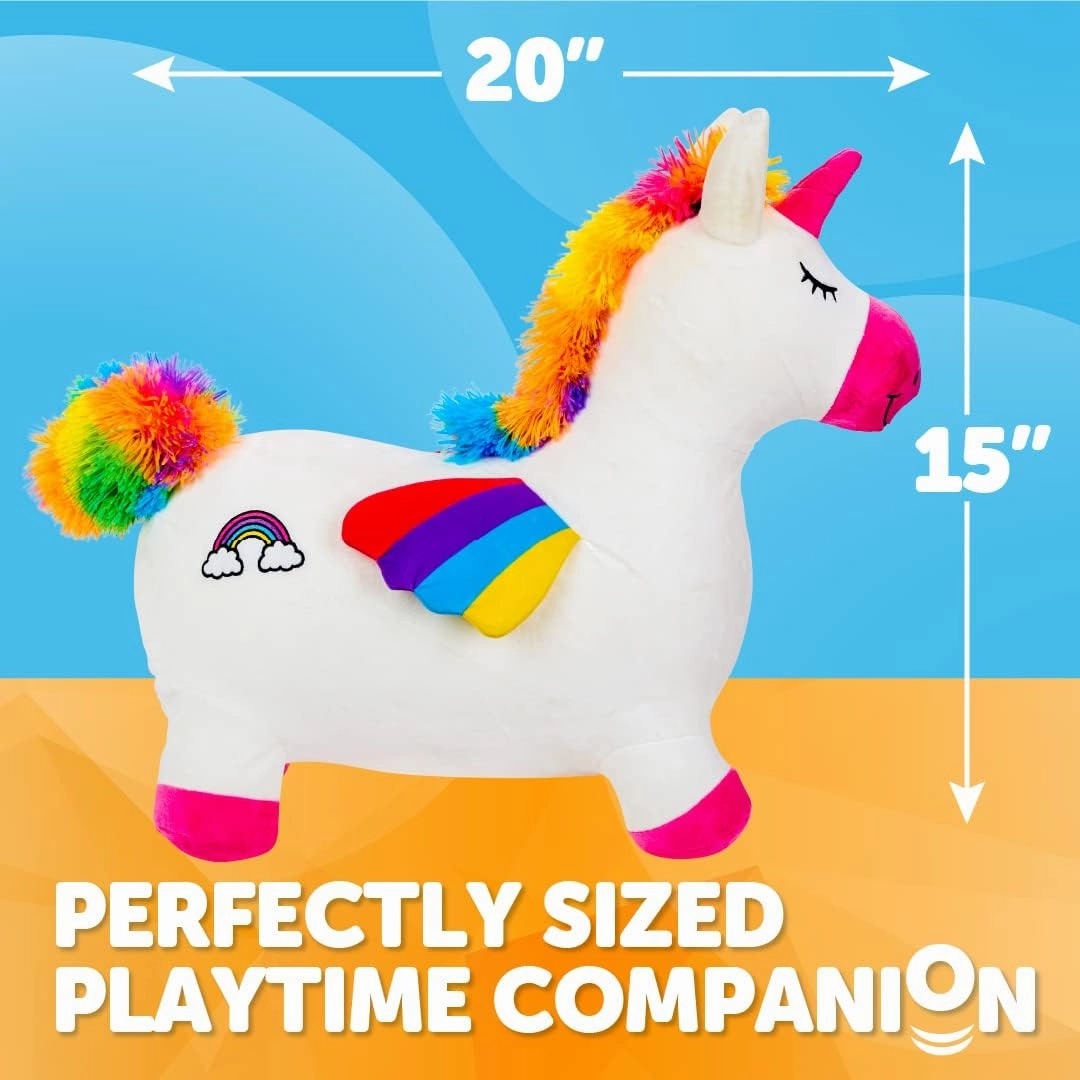 WADDLE Bouncy Hopper Inflatable Animal Hopping Plush, Indoor and Outdoor Toy for Toddlers and Kids, Pump Included, Boys and Girls Ages 2 Years and Up (Unicorn)