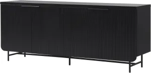 Walker Edison Modern Reema Scandinavian Fluted 4-Door Kitchen Storage Sideboard Buffet Cabinet Console, 69 Inch, Black