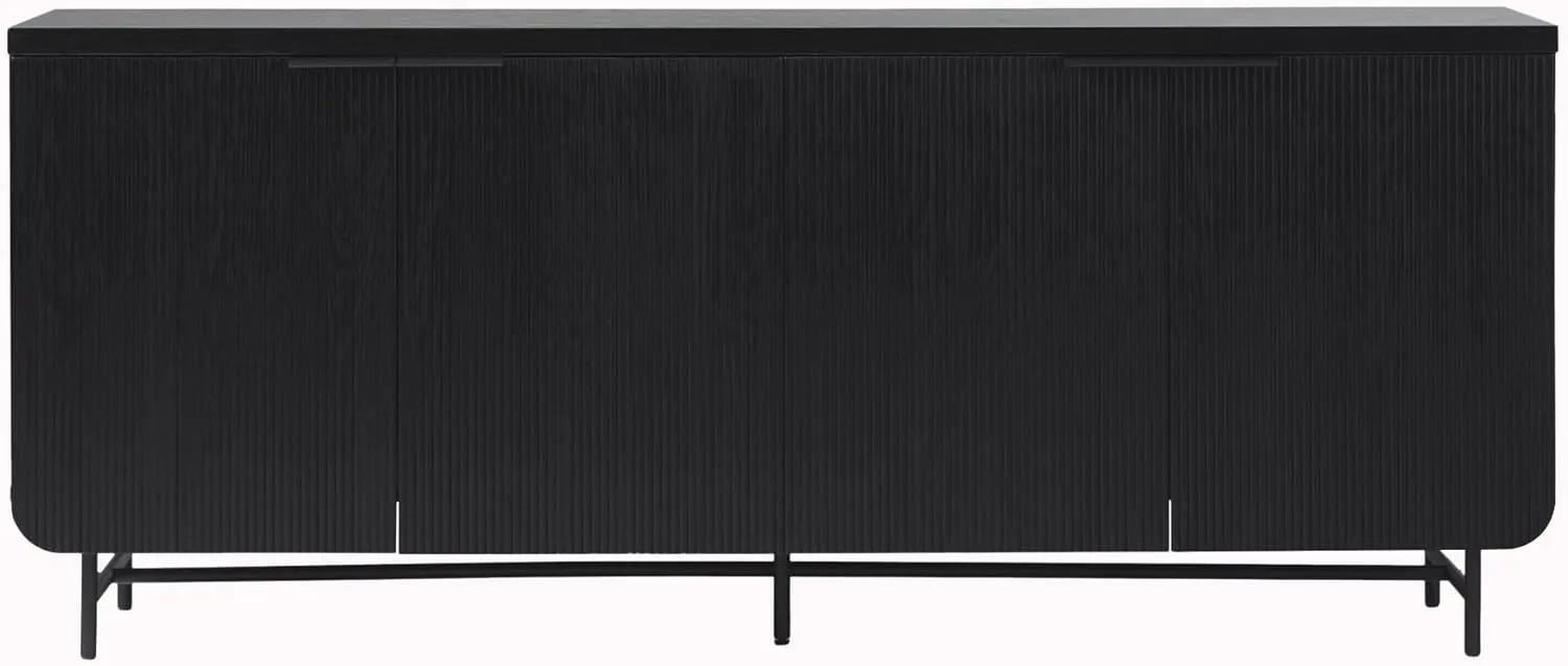 Walker Edison Modern Reema Scandinavian Fluted 4-Door Kitchen Storage Sideboard Buffet Cabinet Console, 69 Inch, Black