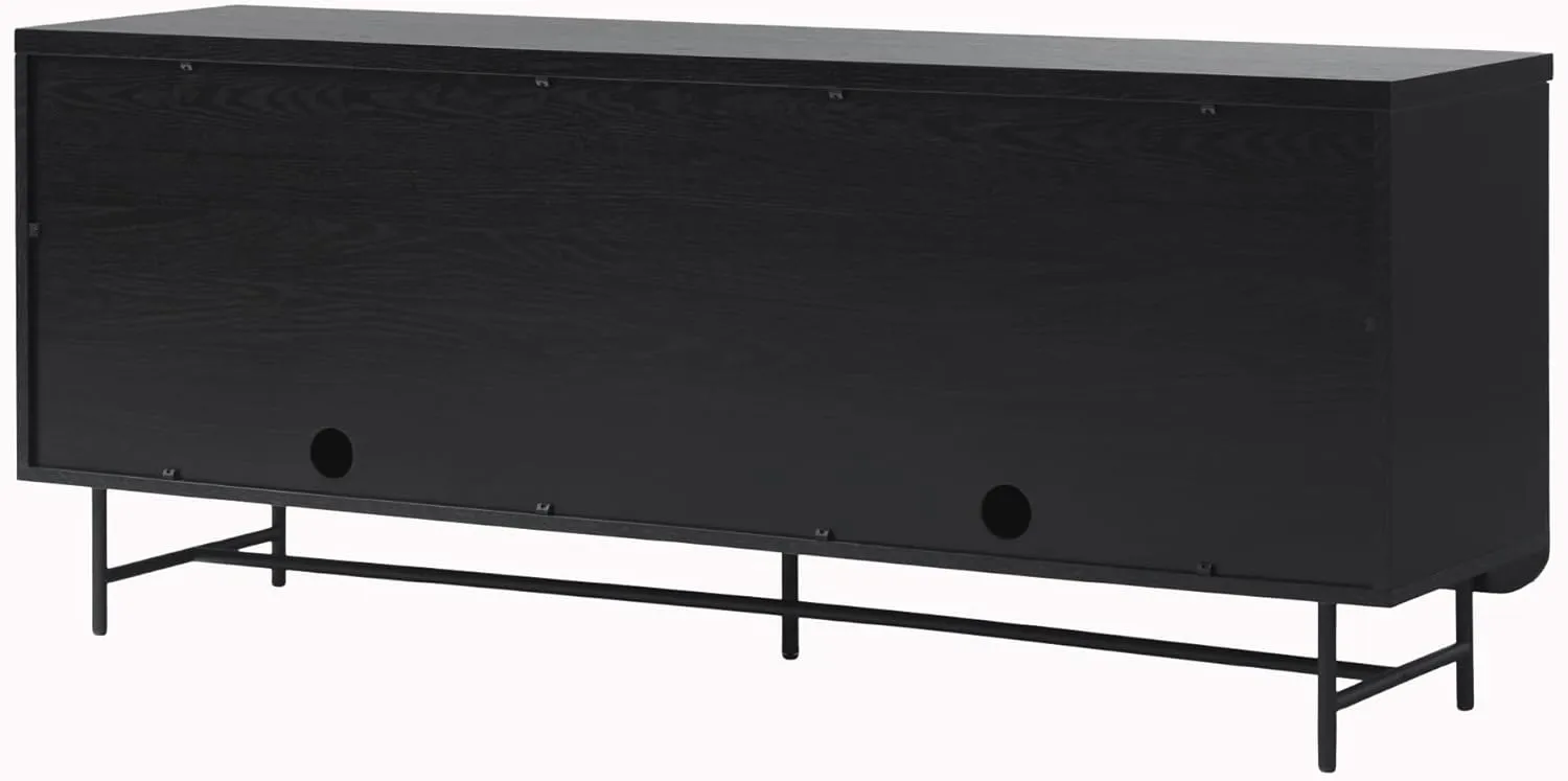 Walker Edison Modern Reema Scandinavian Fluted 4-Door Kitchen Storage Sideboard Buffet Cabinet Console, 69 Inch, Black