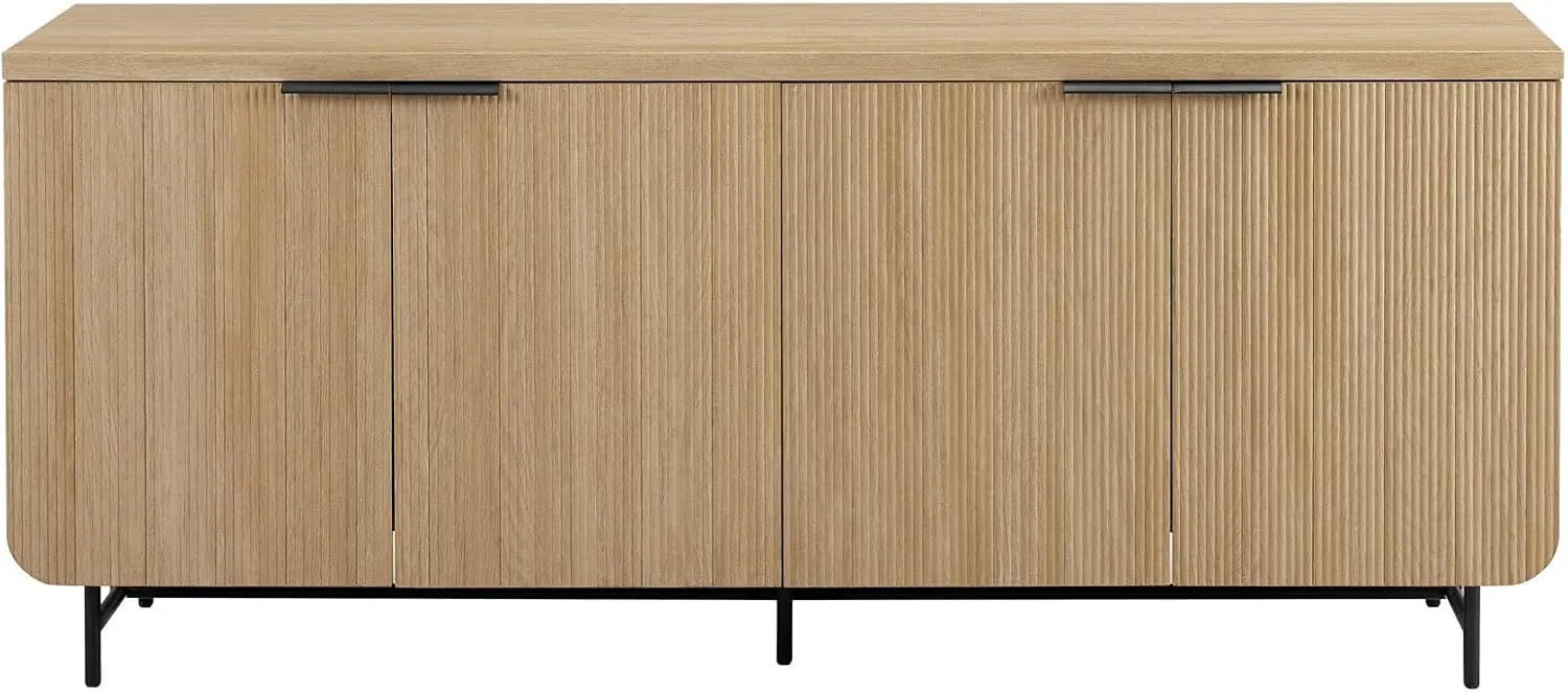 Walker Edison Modern Reema Scandinavian Fluted 4-Door Kitchen Storage Sideboard Buffet Cabinet Console, 69 Inch, Coastal Oak