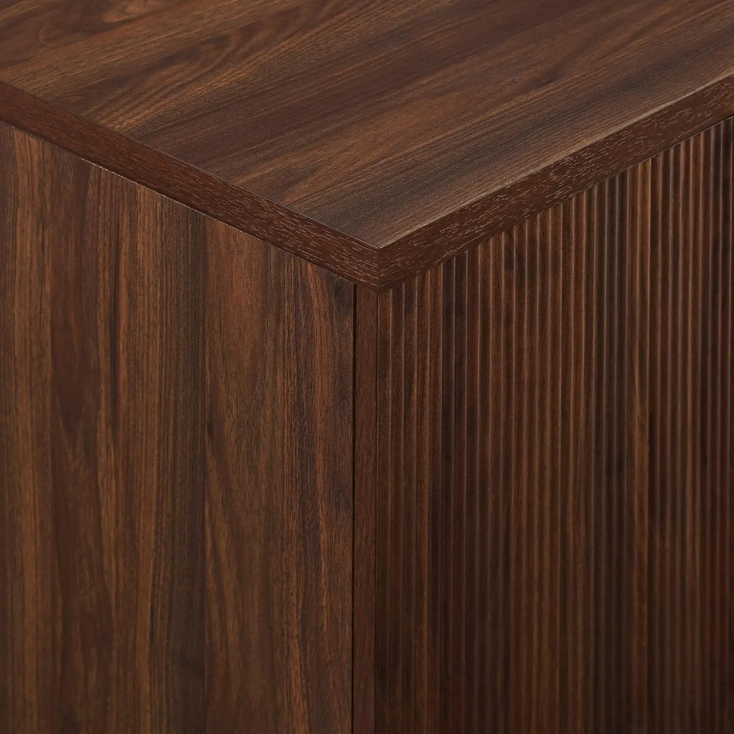 Walker Edison Modern Reema Scandinavian Fluted 4-Door Kitchen Storage Sideboard Buffet Cabinet Console, 69 Inch, Gold/Dark Walnut
