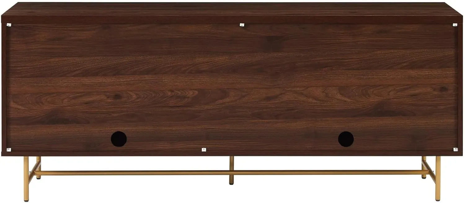 Walker Edison Modern Reema Scandinavian Fluted 4-Door Kitchen Storage Sideboard Buffet Cabinet Console, 69 Inch, Gold/Dark Walnut
