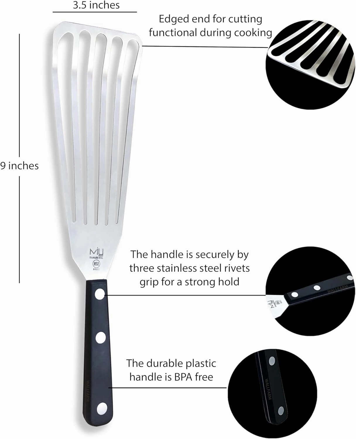 WALLFARM Fish Spatula - Pro-Grade Slotted Kitchen Turner - Stainless Steel - Long, Thin Metal Spatula for Flipping Delicate Foods, Fish, Eggs, Veggies - Perfect for Grilling, Frying, Griddle - 13.78"