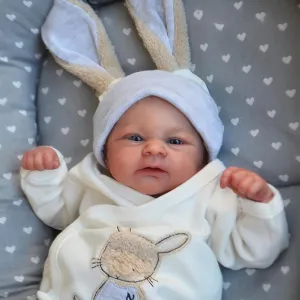 Wamdoll 19Inches Rooted Hair Vinyl Full Body Anatomically Correct Lifelike Reborn Baby Dolls in Cute Bunny Set Realistic Newborn Girl Doll with Visible Veins