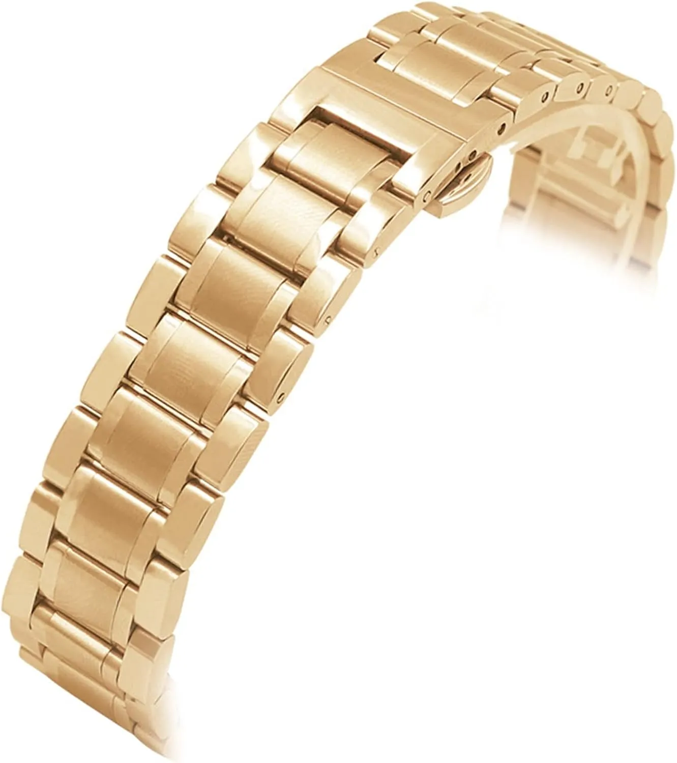 Watch Strap 12mm14mm16mm17mm18mm19mm20mm21mm22mm Strap Metal Stainless Steel Strap Hollow Arc Interface, with Tool Pin Replacement (Rose Gold 17mm)