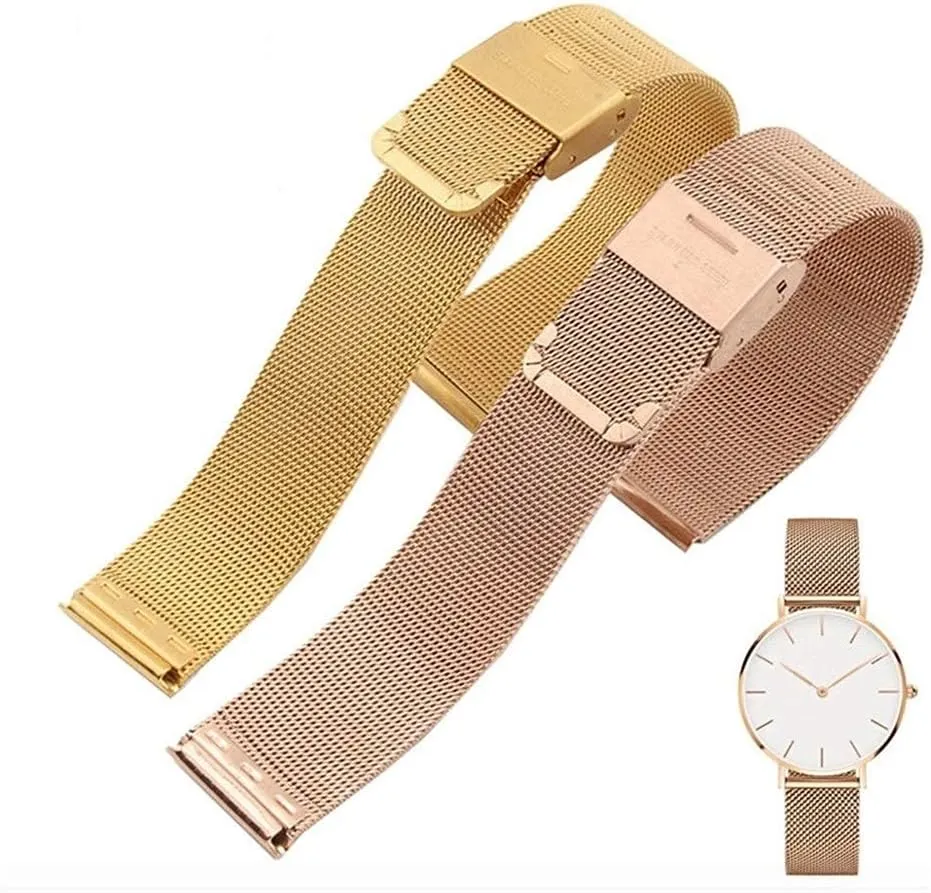 watch strap 4 colors rose gold black stainless steel men bracelet wrist mesh replacement band 12-18 20 22 22mm