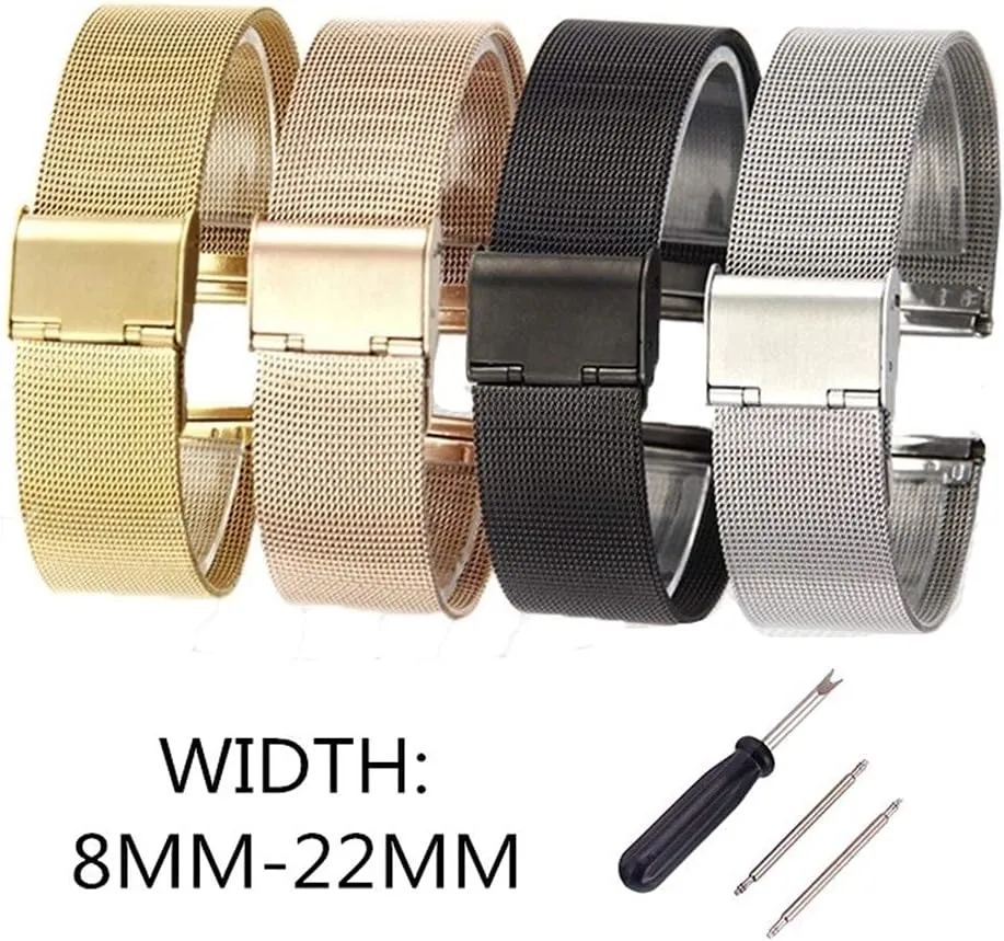 watch strap 4 colors rose gold black stainless steel men bracelet wrist mesh replacement band 12-18 20 22 22mm