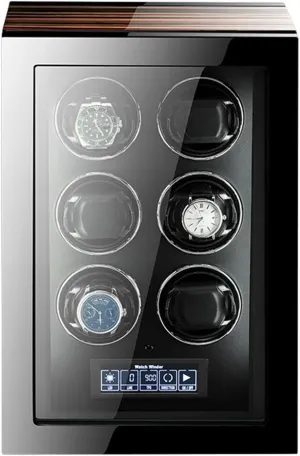 Watch Winder for 6 Automatic Watches Watch Display Case Display Automatic Mechanical with Remote Control Soft Flexible Watch Pillows LED Illumination and LCD Touchscreen Control