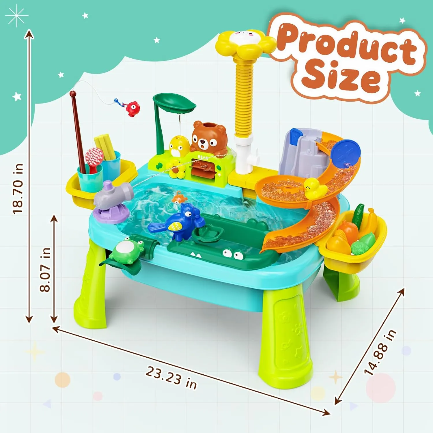 Water Table for Toddlers 1-3 with Electric Water Pump, Sand and Water Table for Kids Ages 4-8,Play Food,Fishing Game Sensory Toys Summer Toys for Outside Outdoor Backyard (Blue)
