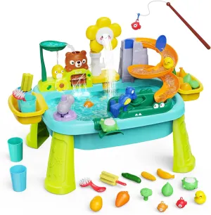 Water Table for Toddlers 1-3 with Electric Water Pump, Sand and Water Table for Kids Ages 4-8,Play Food,Fishing Game Sensory Toys Summer Toys for Outside Outdoor Backyard (Blue)
