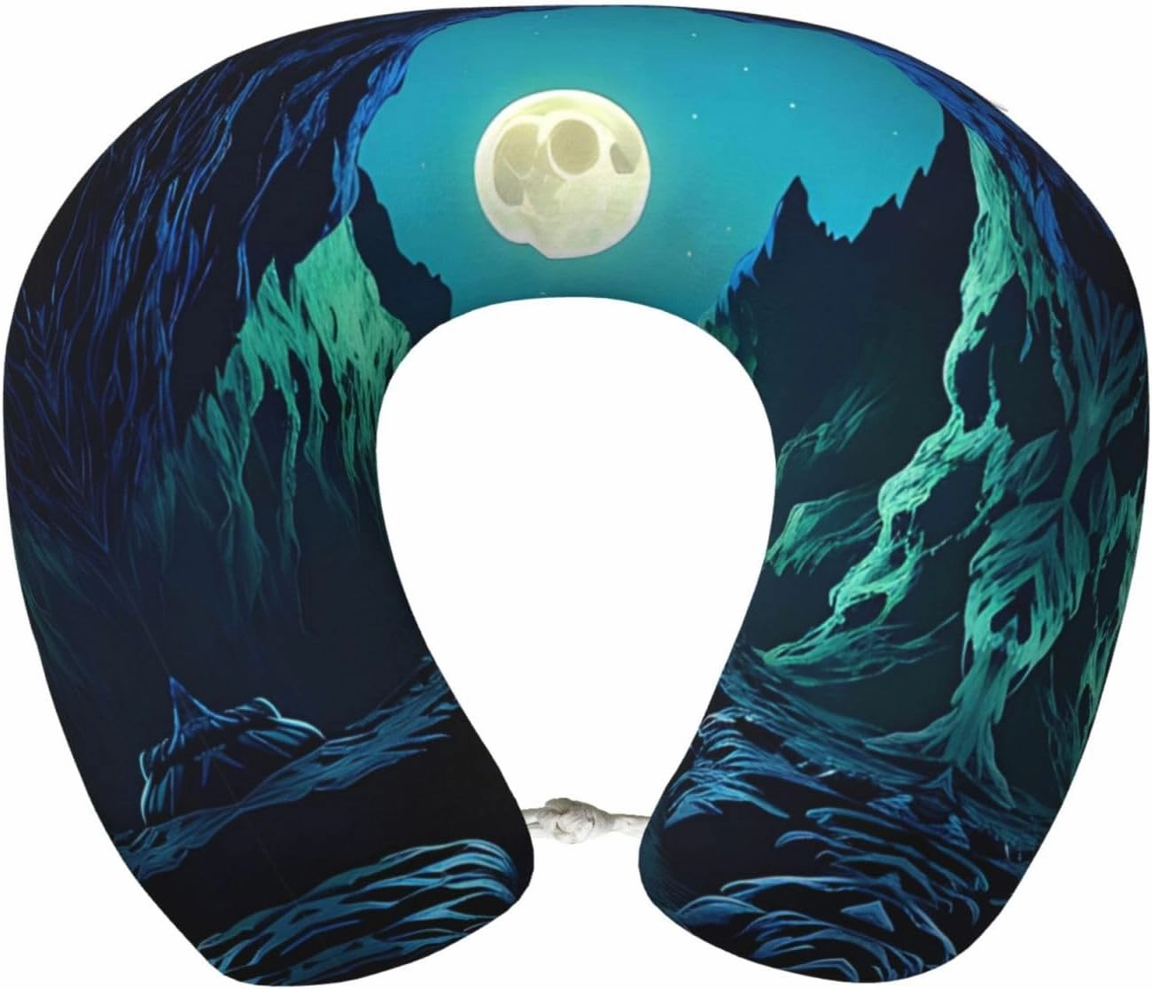 Water Moon Cave Print Memory Foam Travel Pillow – Comfortable U-Shape Neck Support for Long Distance Flights, and Road Trips