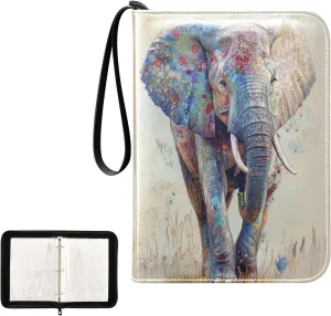 Watercolor Elephant Colorful Ear Card Binder 4 Pocket, Trading Card Holder Fits 400 Game Cards with 50 Removable Sleeves, MTG Card Case Standard Size