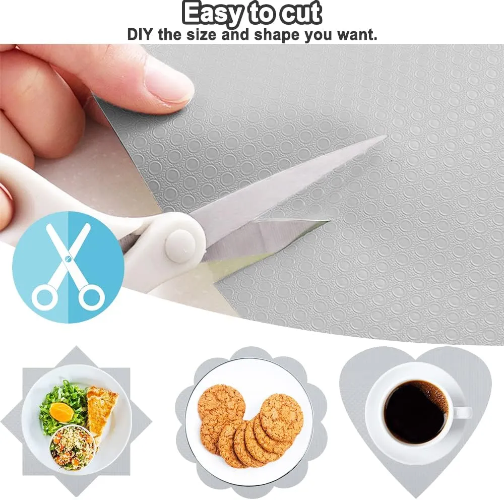 Waterproof Shelf Liner No Slip Drawer Liner for Bathroom, Non Adhesive Kitchen Cabinet Mats EVA Plastic Drawer Mats Roll for Closet, Shelves, Cupboard, Countertop, Fridge Liner - Gray 17.7"×197"