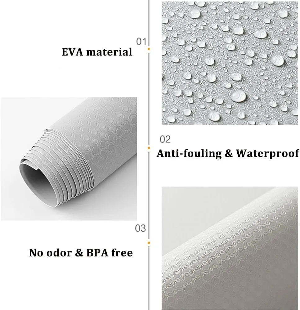 Waterproof Shelf Liner No Slip Drawer Liner for Bathroom, Non Adhesive Kitchen Cabinet Mats EVA Plastic Drawer Mats Roll for Closet, Shelves, Cupboard, Countertop, Fridge Liner - Gray 17.7"×197"