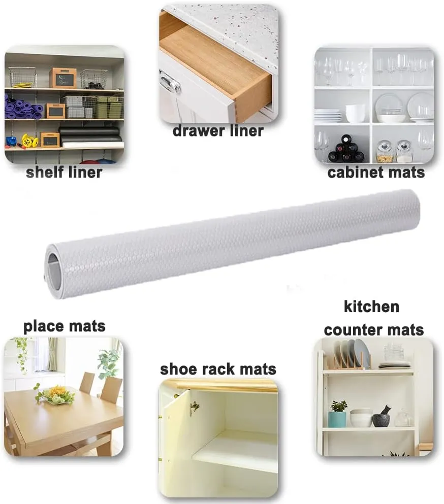 Waterproof Shelf Liner No Slip Drawer Liner for Bathroom, Non Adhesive Kitchen Cabinet Mats EVA Plastic Drawer Mats Roll for Closet, Shelves, Cupboard, Countertop, Fridge Liner - Gray 17.7"×197"