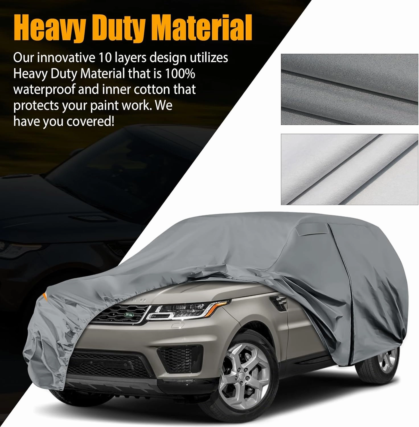 Waterproof Premium Car Covers Replace for 2013-2025 Land Rover Range Rover Sport, 10 Layers Heavy Duty All Weather Car Cover with Zipper Door, Windproof Bands for Snow Rain Dust Protection