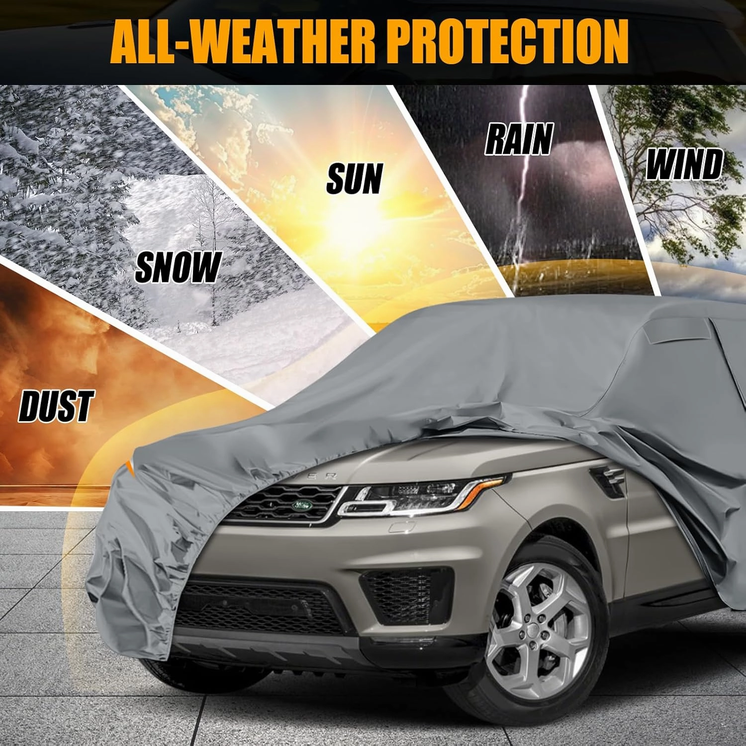 Waterproof Premium Car Covers Replace for 2013-2025 Land Rover Range Rover Sport, 10 Layers Heavy Duty All Weather Car Cover with Zipper Door, Windproof Bands for Snow Rain Dust Protection