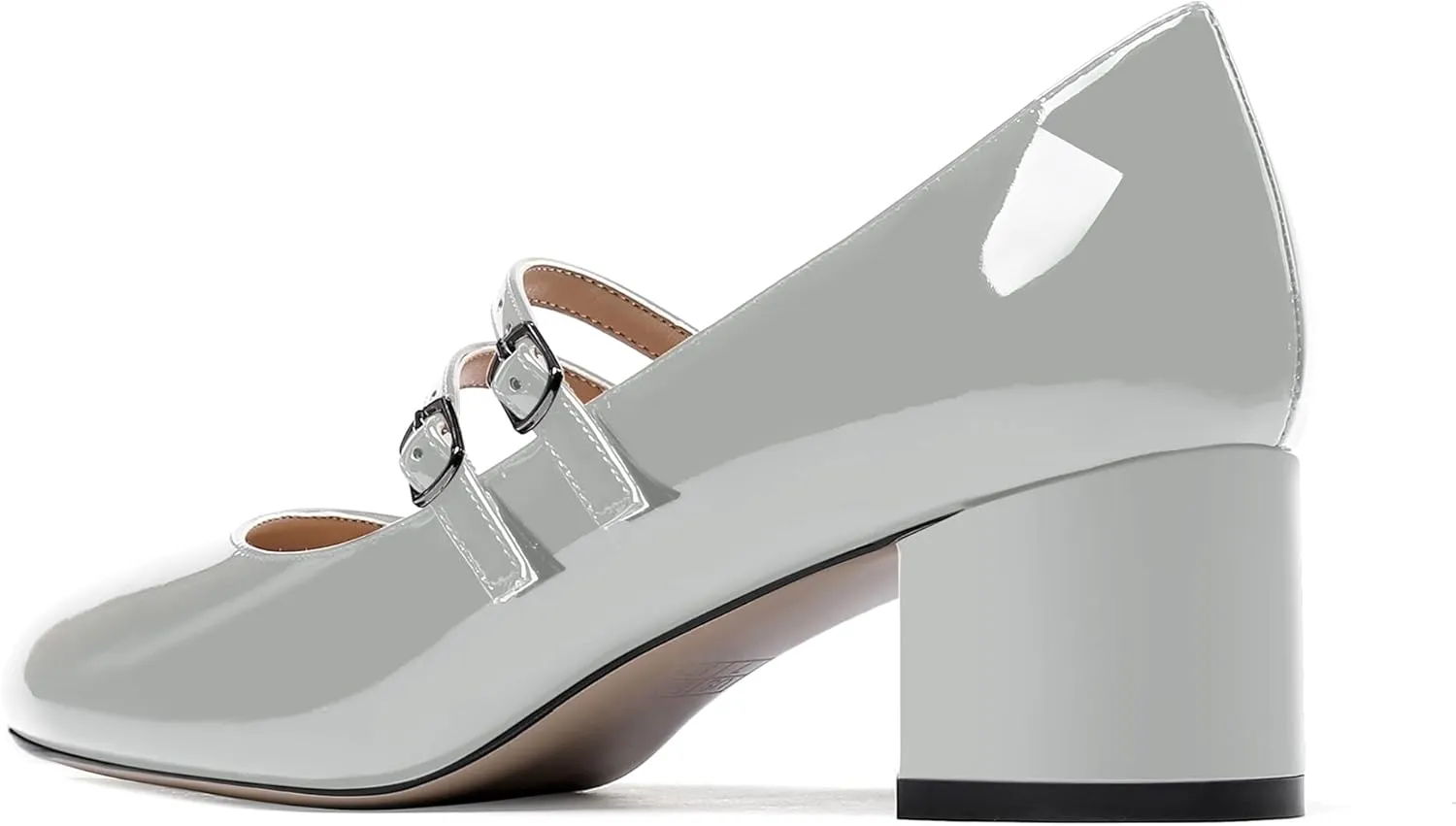WAYDERNS Women's Adjustable Strap Mary Jane Round Toe Patent Low Chunky Heel Pumps Shoes 2 Inch