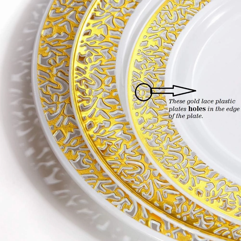 WDF Gold 150PCS Assorted Plates Set Include 75 Dinner/Salad Plates & 25 Mini Forks