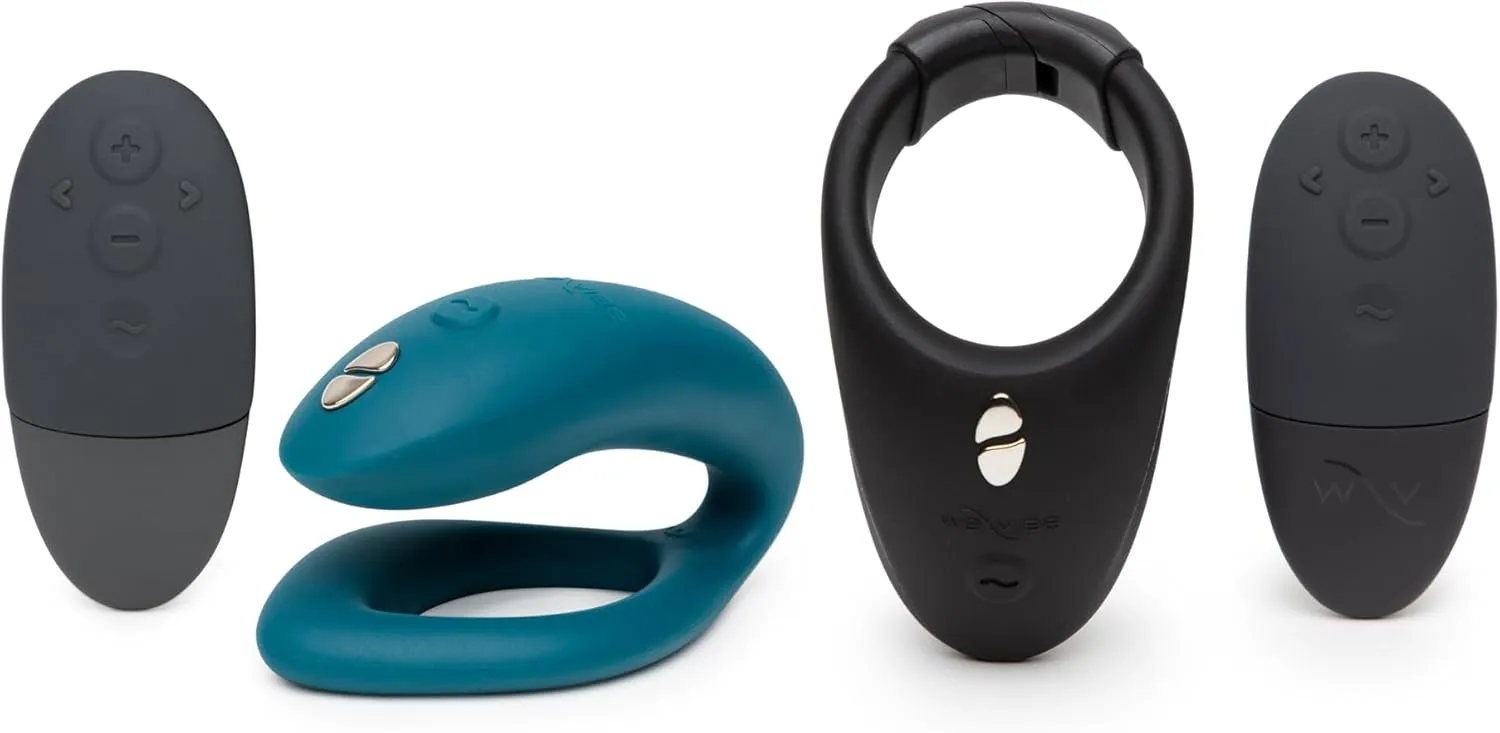 We-Vibe Sync O Green Remote Control C-Shaped Couples Vibrator & Bond Adjustable Wearable Vibrating Cock Ring - App Controlled Couples Sex Toys Bundle