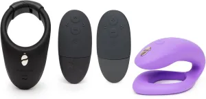 We-Vibe Sync O Purple Remote Control C-Shaped Couples Vibrator & Bond Adjustable Wearable Vibrating Cock Ring - App Controlled Couples Sex Toys Bundle
