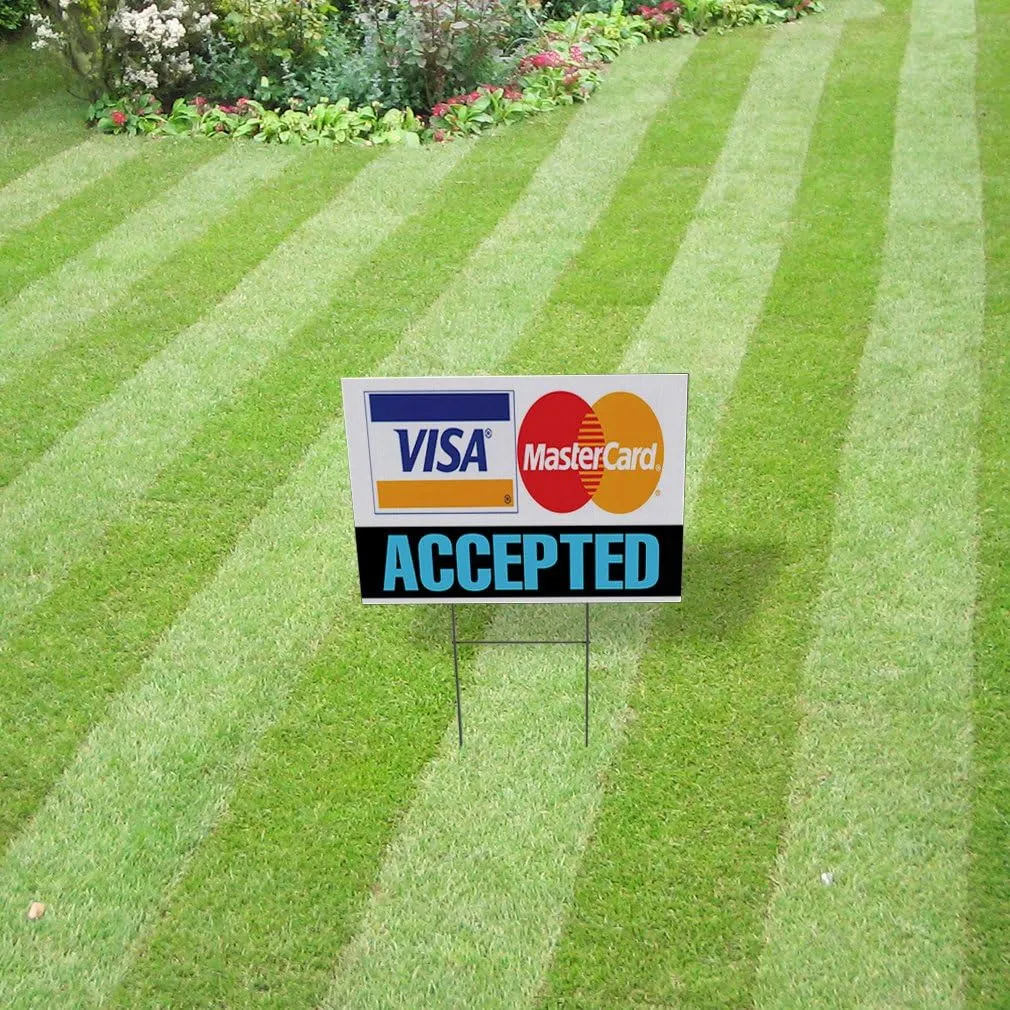 Weatherproof Yard Sign Visa Accepted .MasterCard White Lawn Garden Buy Here Pay 18x12 Inches 2 Sides Print