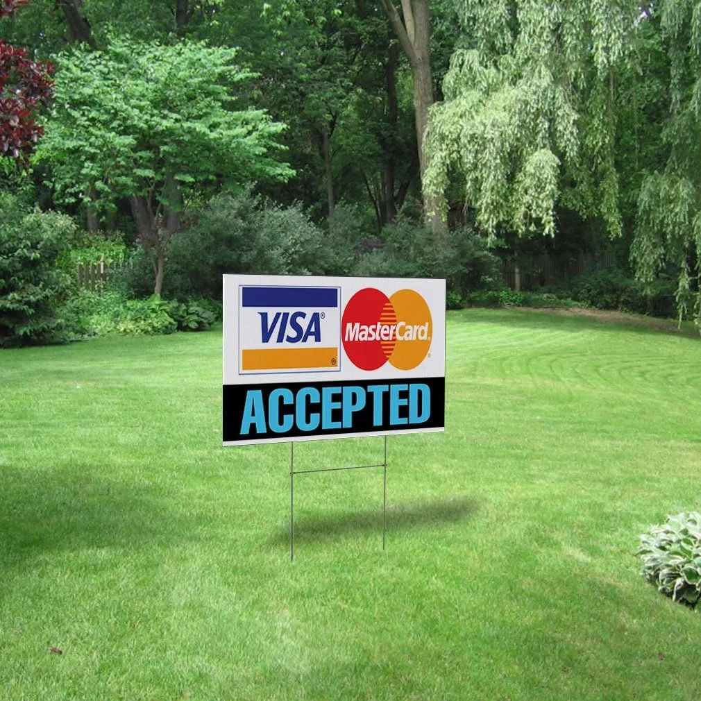 Weatherproof Yard Sign Visa Accepted .MasterCard White Lawn Garden Buy Here Pay 18x12 Inches 2 Sides Print