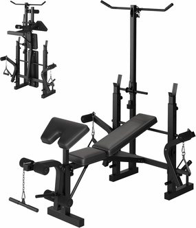 Weight Bench Set with Leg Extension and Leg Curl and Preacher Curl, 7-In-1 Strength Training Bench with Squat Rack, 900LBS Capacity Multifunctional Adjustable Foldable Workout Bench for Home Gym