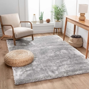 Well Woven Feather Collection Liza Shag Rug – Silver, 3'3" x 5' for Bedroom and Entryway - Soft Plush Feel