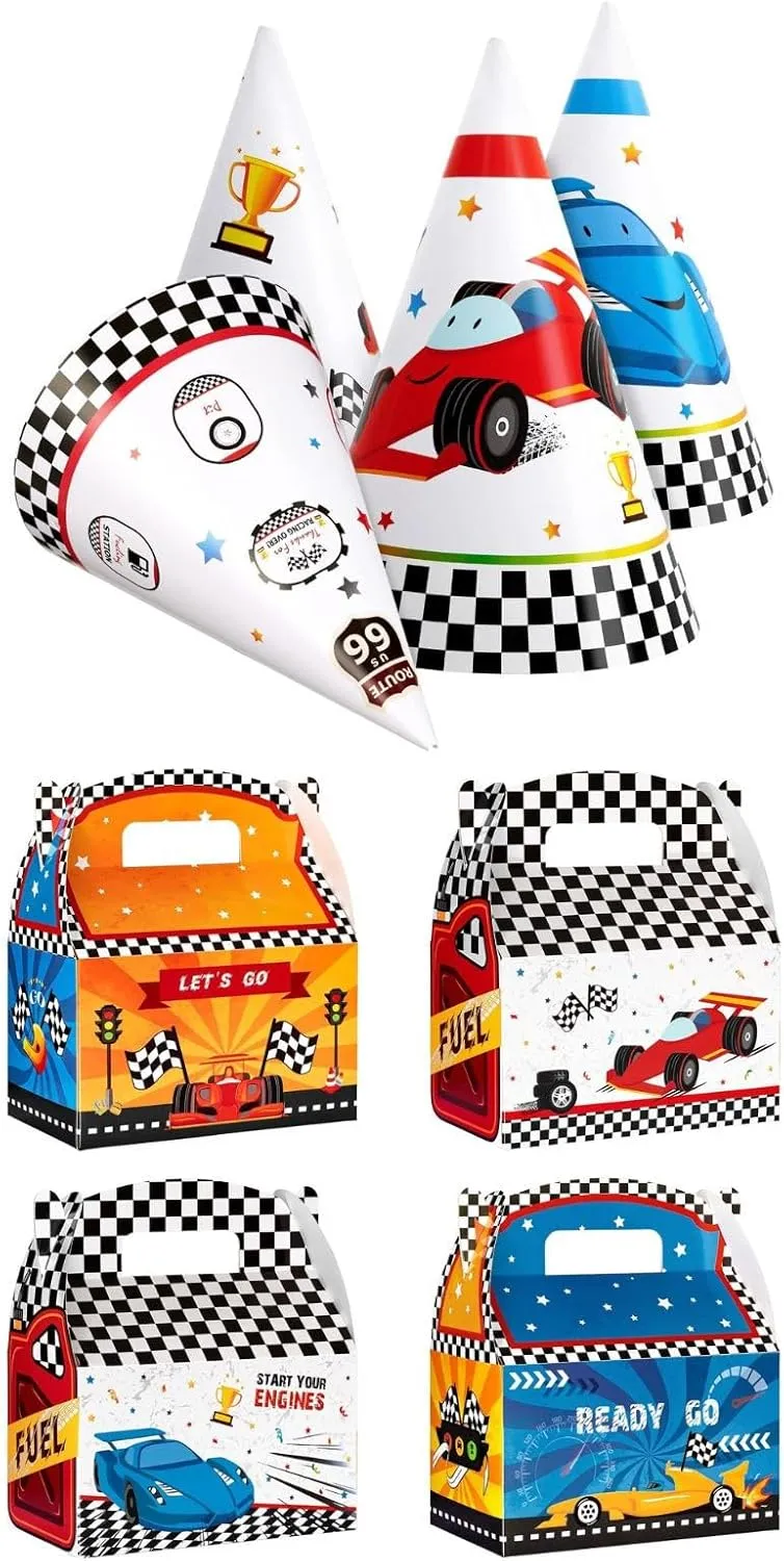 WERNNSAI 12 Pcs Car Candy Boxes   12 PCS Car Party Hats